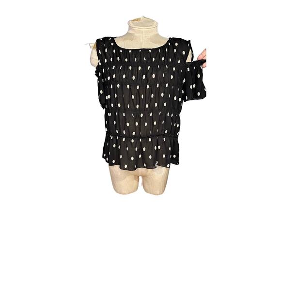 Zara basic black polka dot cold shoulder blouse small - Picture 1 of 4